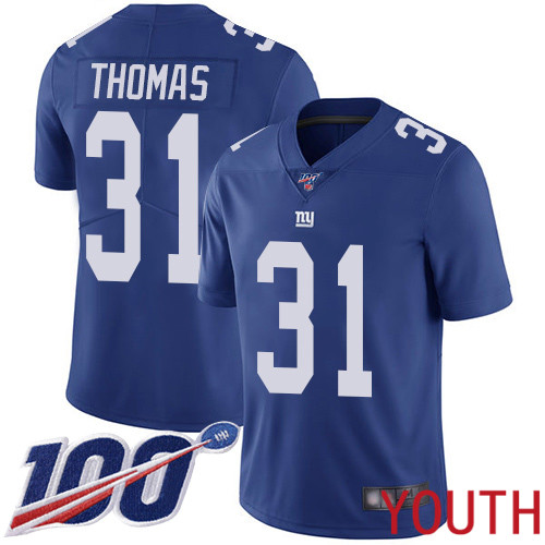 Youth New York Giants #31 Michael Thomas Royal Blue Team Color Vapor Untouchable Limited Player 100th Season Football NFL Jersey